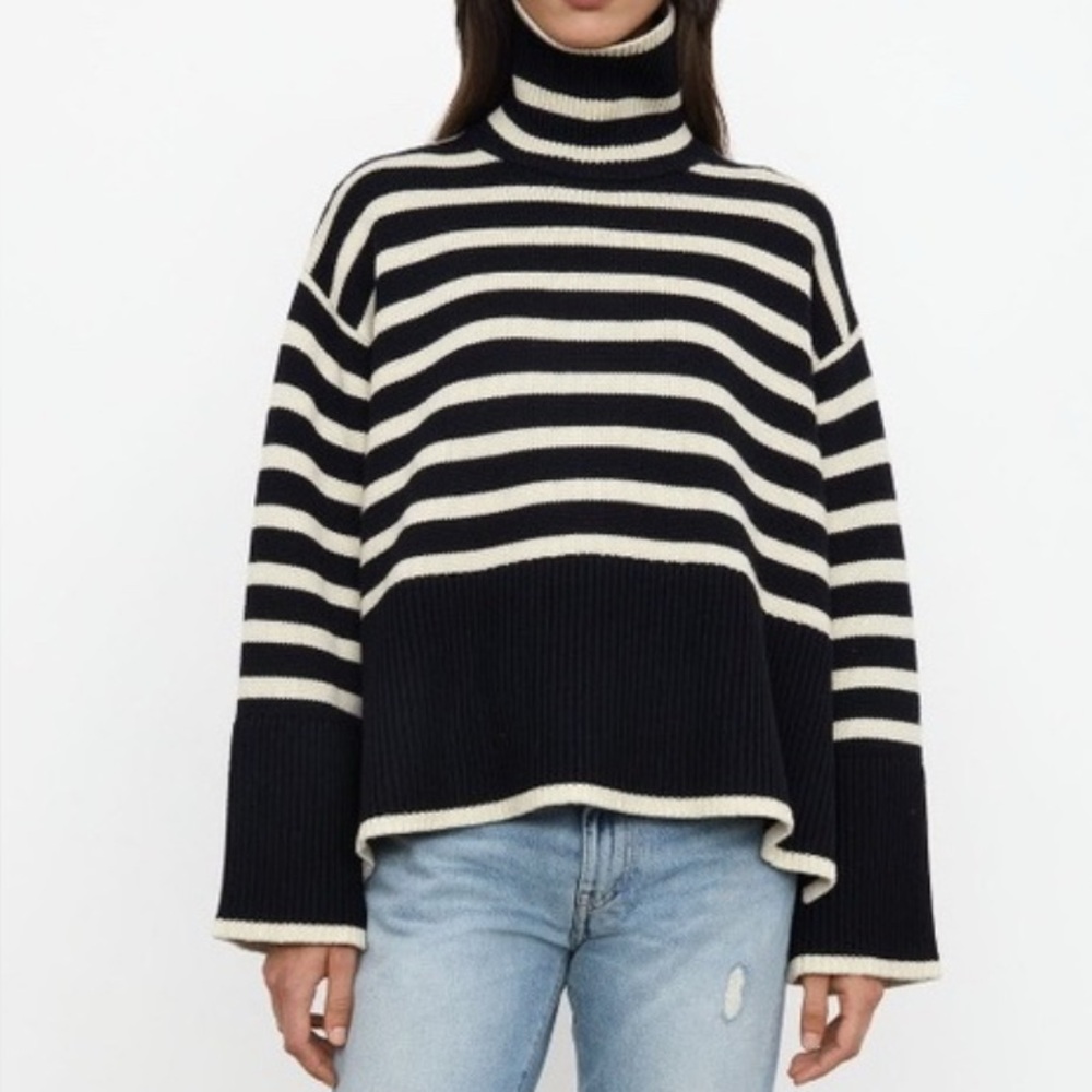 LuFeng Women’s Casual Striped Oversize Heavy Turtleneck Sweater / Size Medium